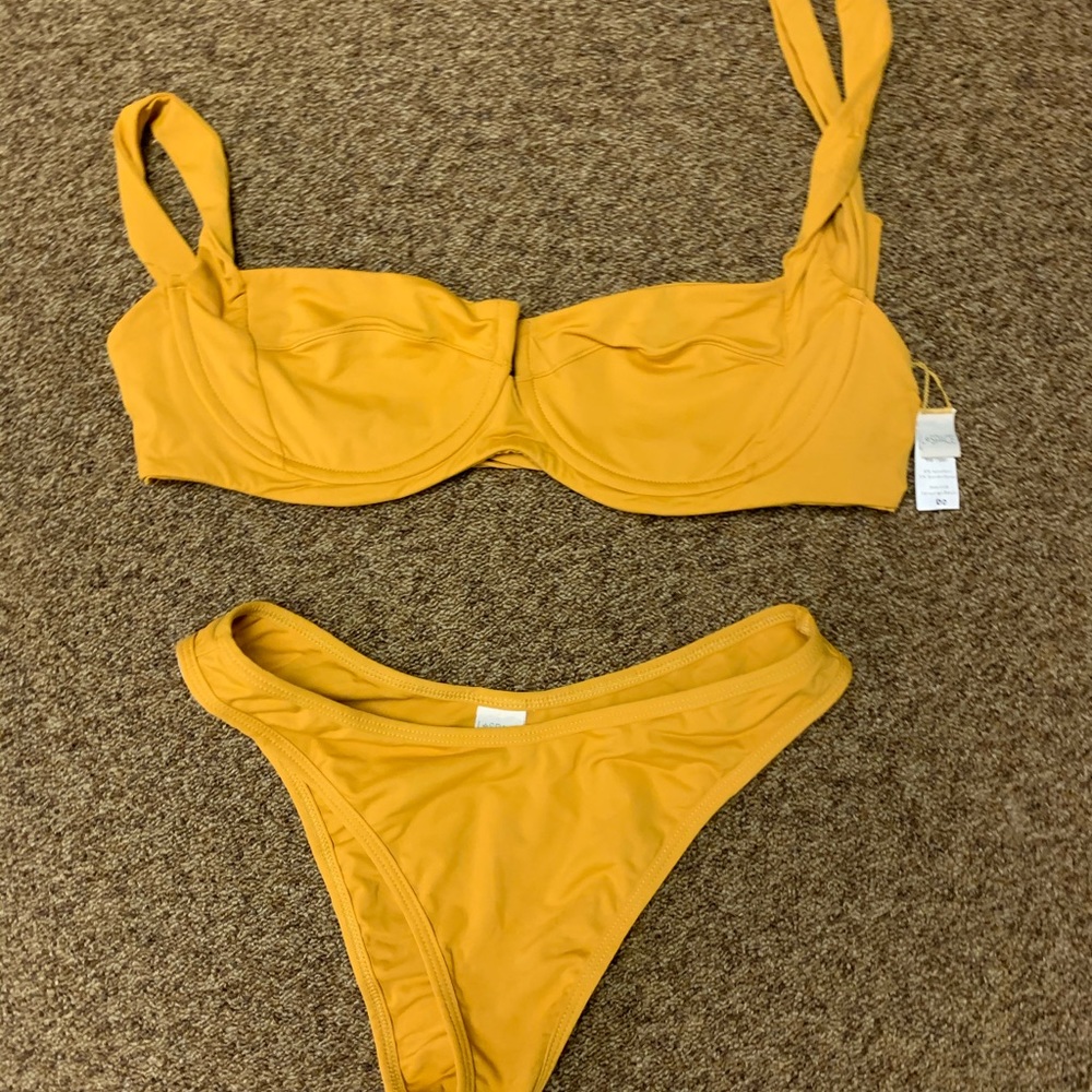 L SPACE  mustard yellow bikini size DD and L